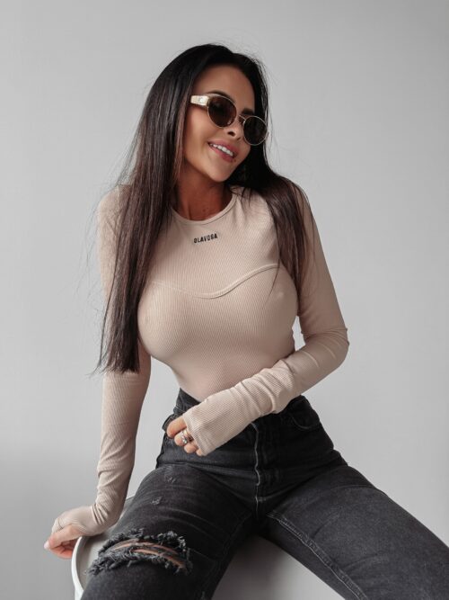 Bluzka z przeszyciem Roko Ola Voga beżowa