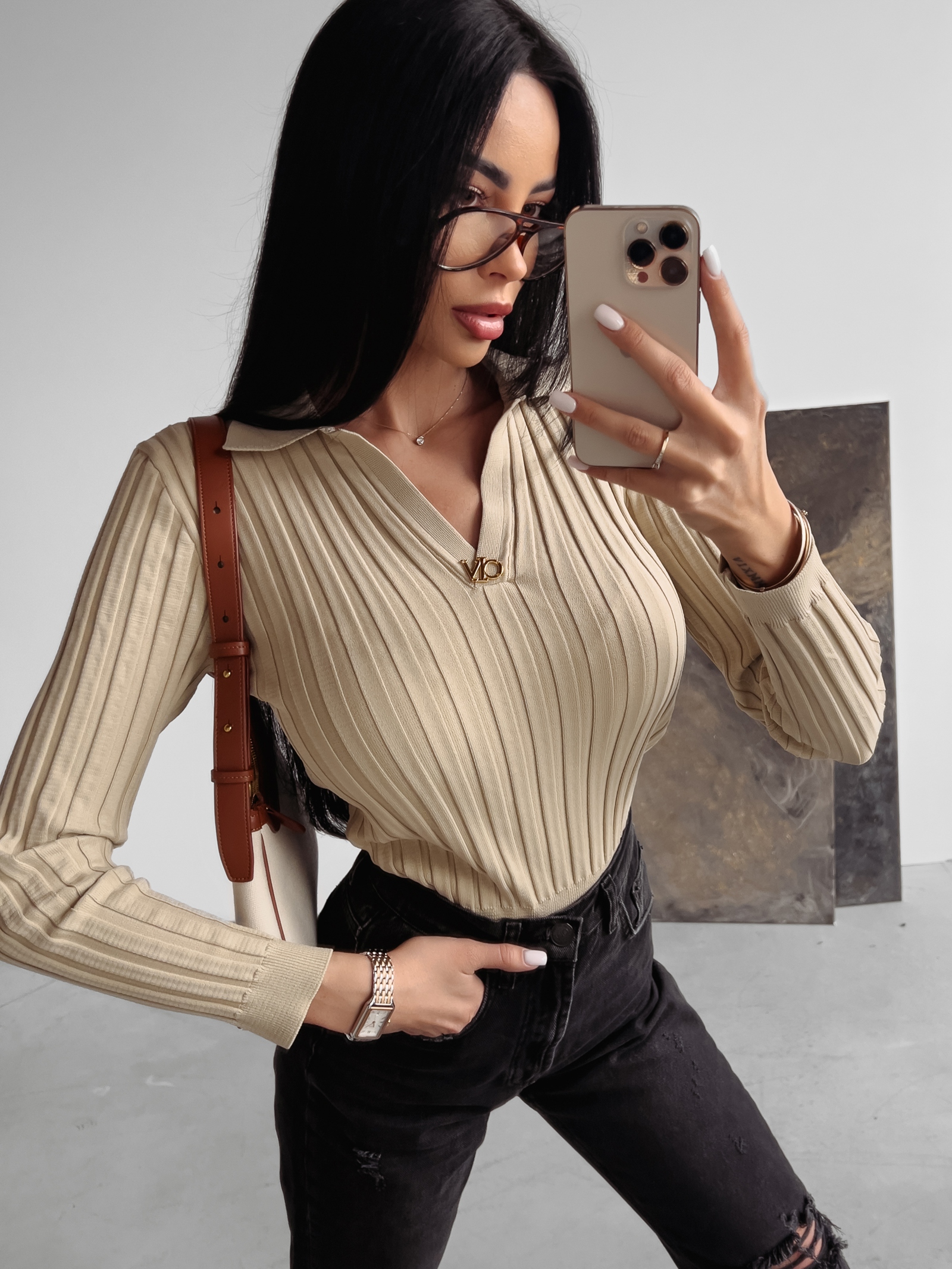 Sweterek dzianinowy Anabel Ola Voga beżowy