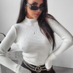 Sweter golf prążkowany Riya Ola Voga ecru