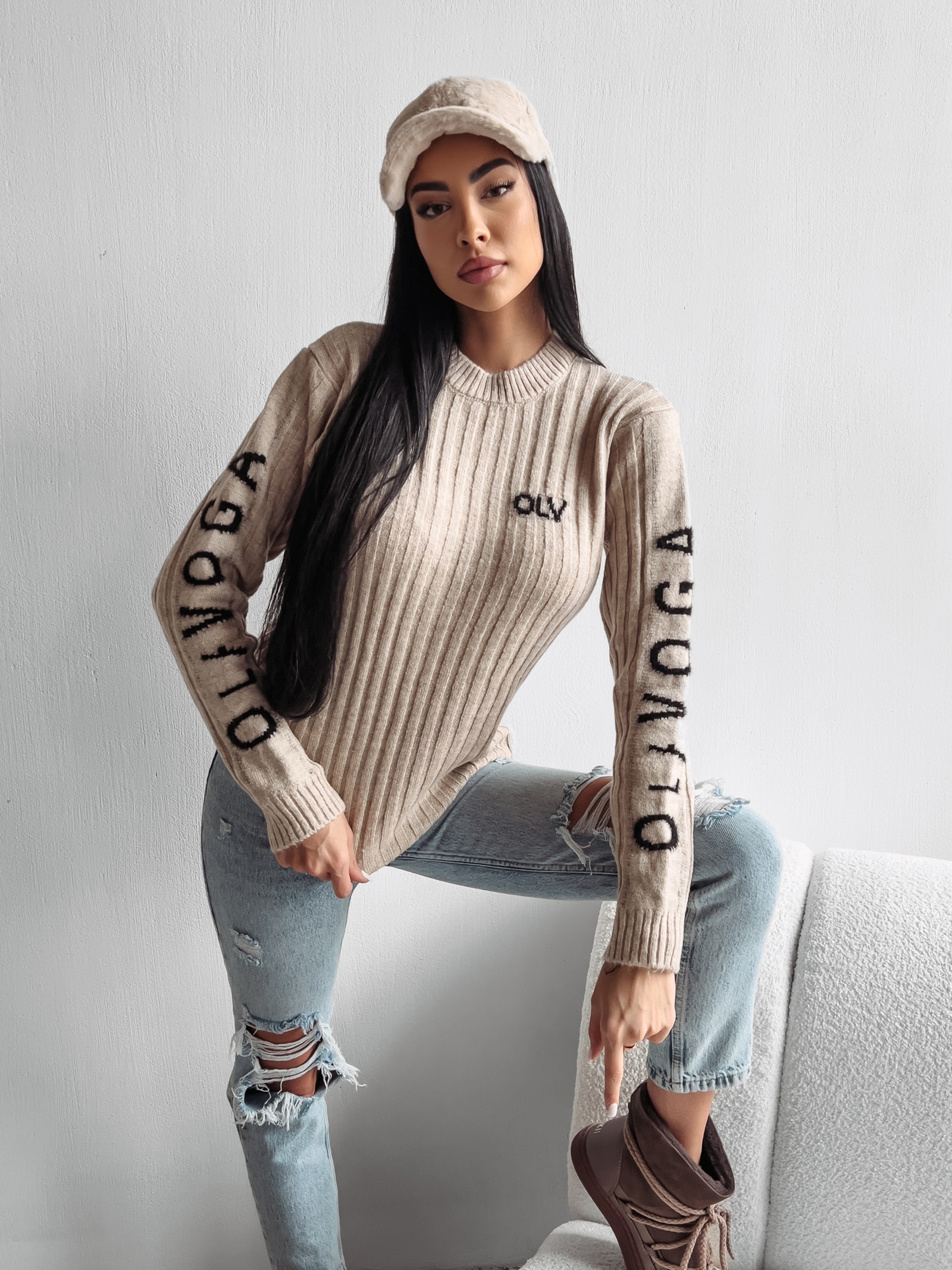 Sweter logowany Milly Ola Voga beż