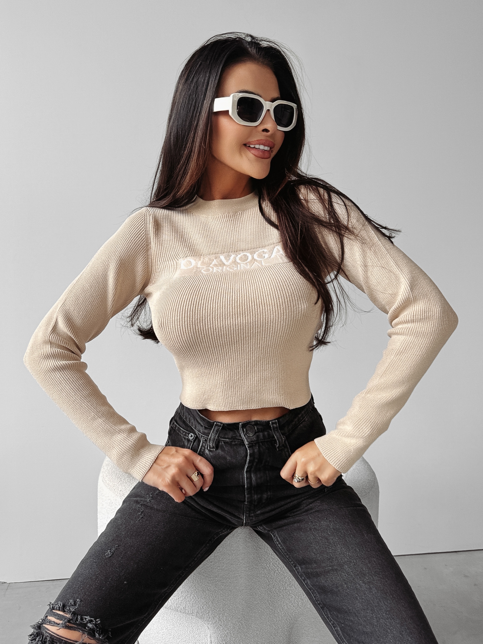 Sweter basic gładki Kate Ola Voga beżowy