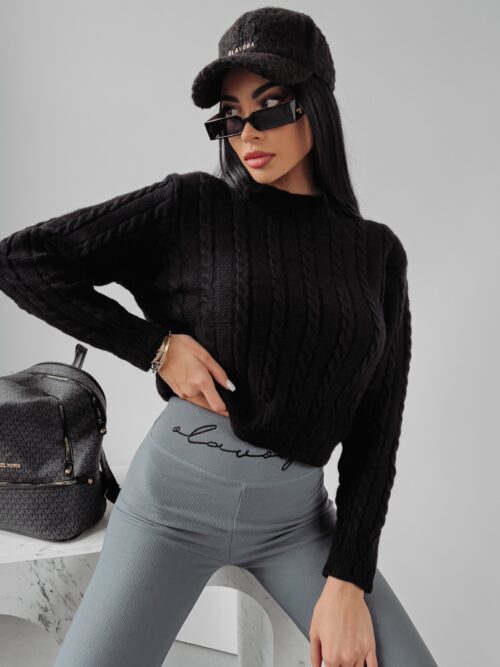 Sweter prosty ze splotem Ronin Ola Voga czarny