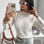 Sweter prosty ze splotem Ronin Ola Voga ecru