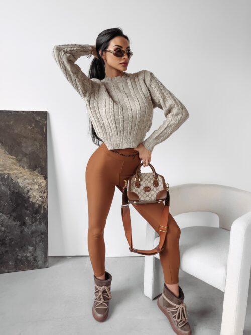 Sweter prosty ze splotem Ronin Ola Voga beż