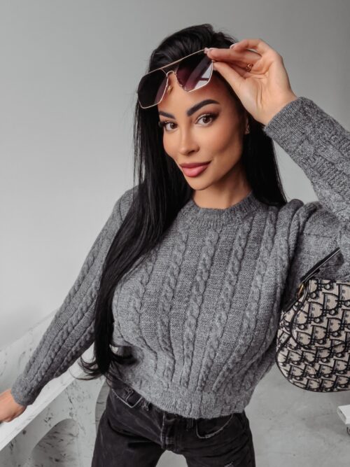 Sweter prosty ze splotem Ronin Ola Voga c.szary