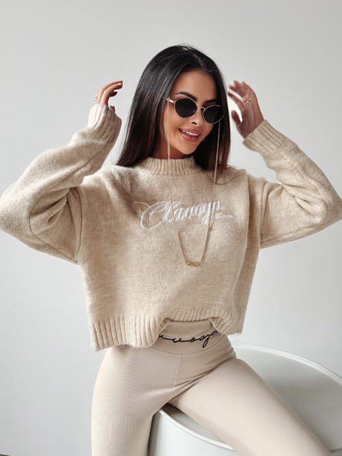 Sweter pudełkowy Loco Ola Voga beż