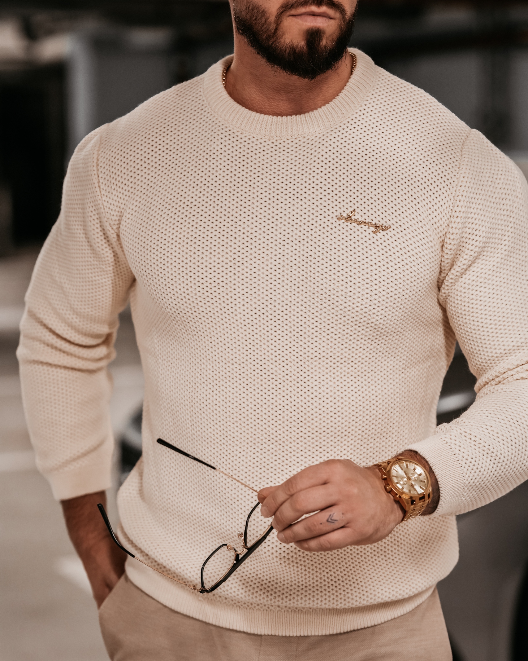 Sweter męski klasyczny Warren Ola Voga ecru