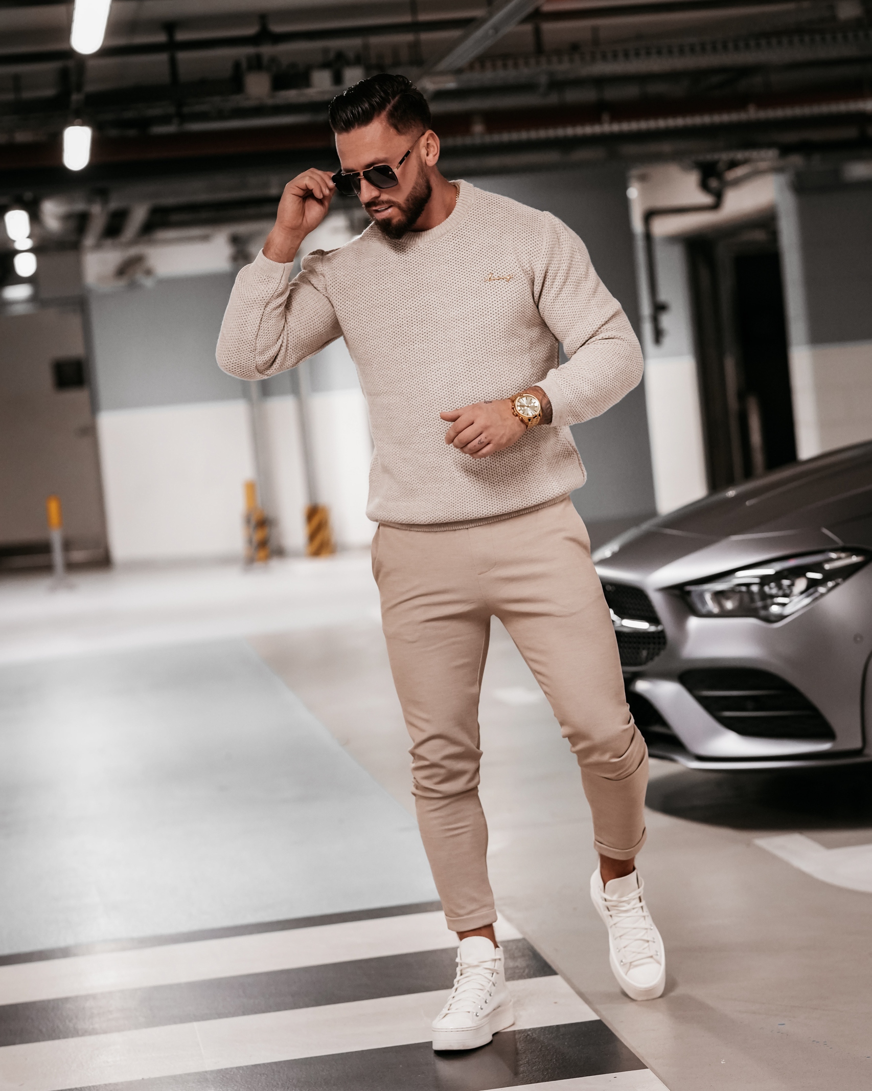 Sweter męski klasyczny Warren Ola Voga beżowy