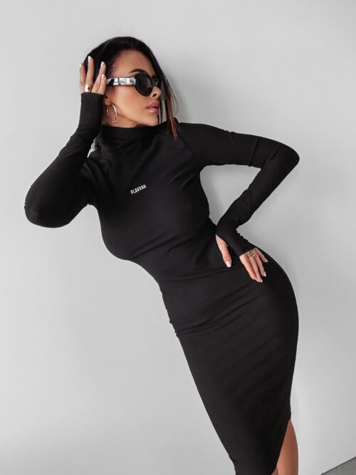 Sukienka z golfem prążkowana MILANI OLAVOGA czarna