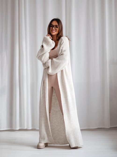 Kardigan maxi Tobos beżowy