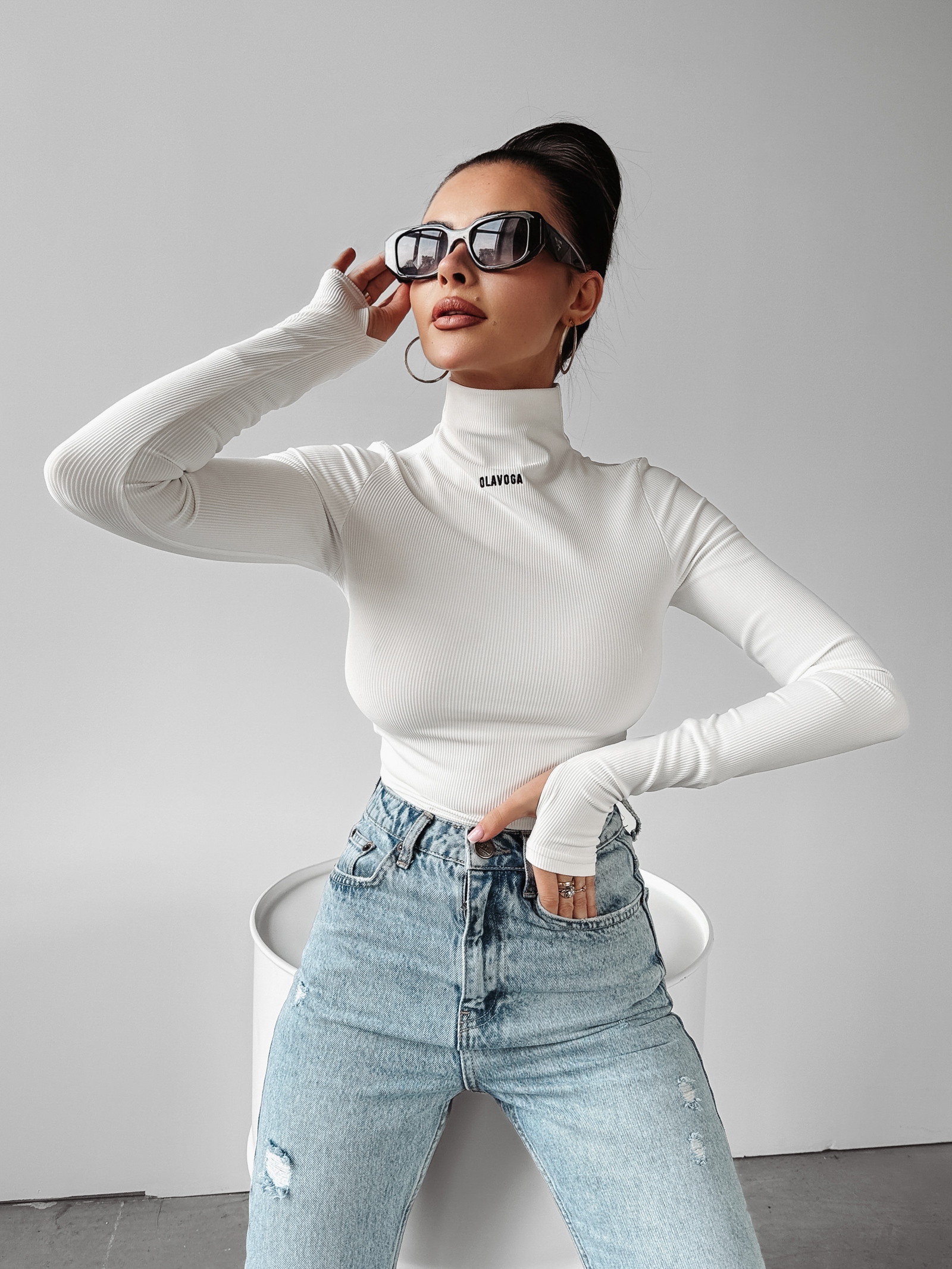 Bluzka basic prążkowana Verda Ola Voga ecru