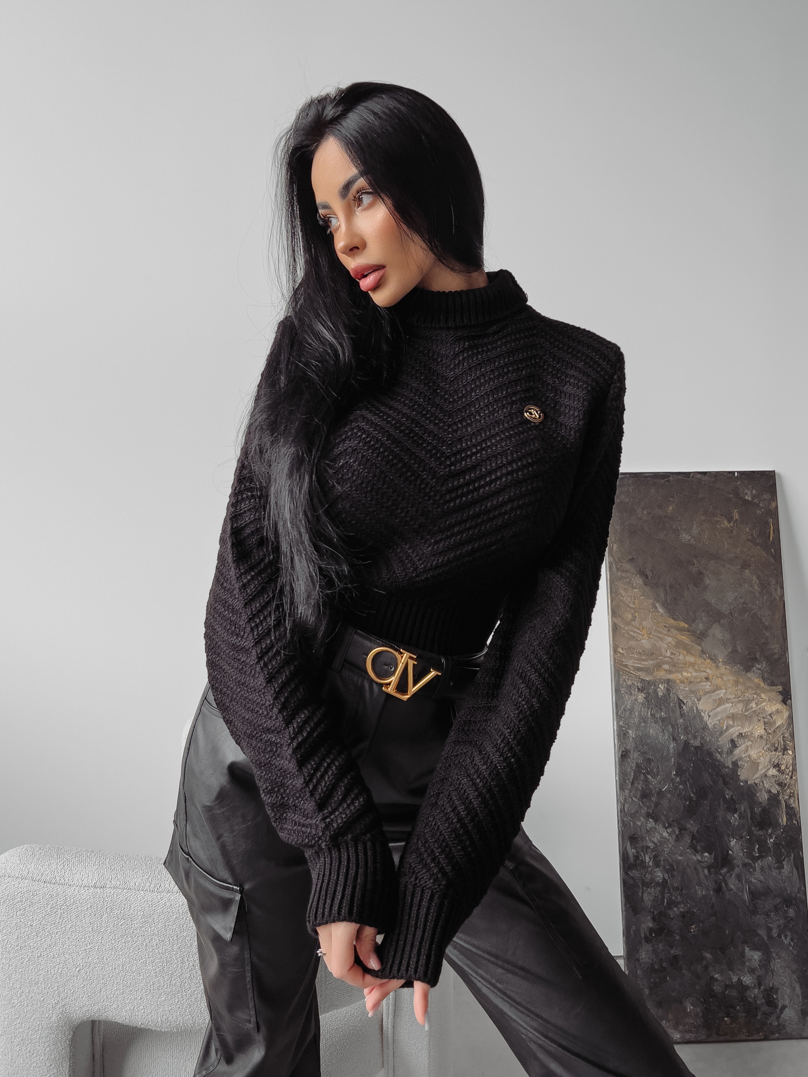 Sweter damski dzianinowy Emmie Ola Voga czarny