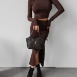 Sukienka midi dopasowana Sisi Ola Voga brązowa