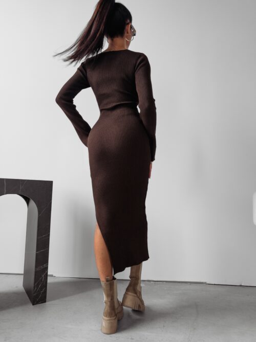 Sukienka z wiązaniem Omiko Ola Voga brązowa