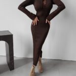 Sukienka z wiązaniem Omiko Ola Voga brązowa