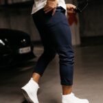 Spodnie męskie materiałowe AUSTIN OLAVOGA granatowe