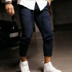 Spodnie męskie materiałowe AUSTIN OLAVOGA granatowe