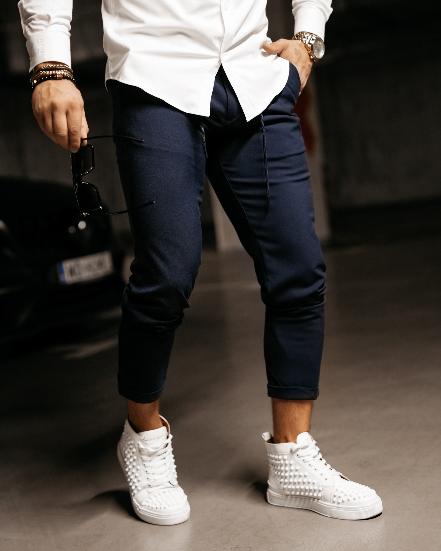 Spodnie męskie materiałowe AUSTIN OLAVOGA granatowe Spodnie męskie materiałowe AUSTIN OLAVOGA granatowe