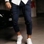 Spodnie męskie materiałowe AUSTIN OLAVOGA granatowe