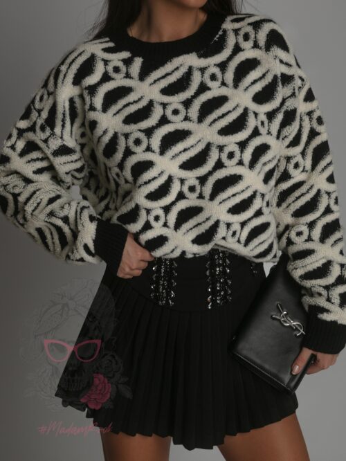 Sweter z pluszem ecru Oreng czarny