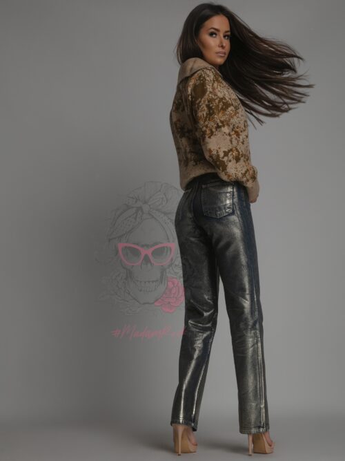 Spodnie jeansowe ze złotą farbą Silien granatowe