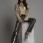 Spodnie jeansowe ze złotą farbą Silien granatowe