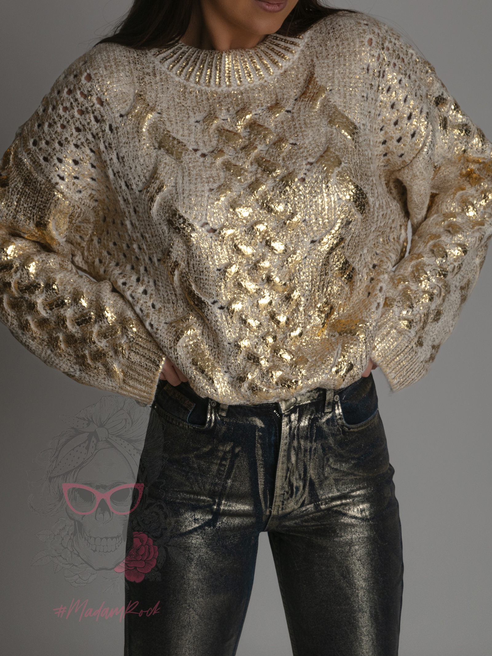 Sweter ze złotą farbą Mejsing ecru