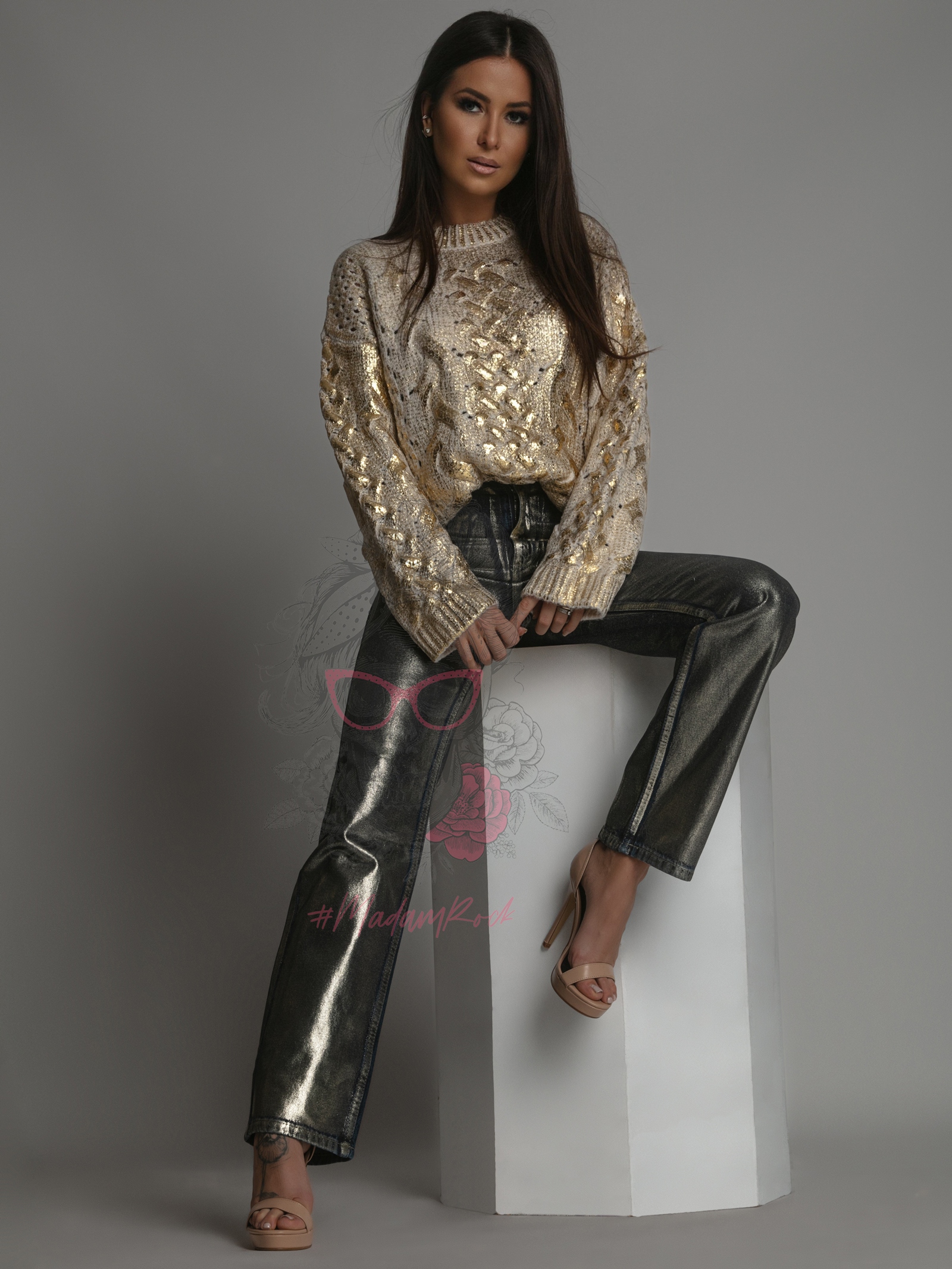 Sweter ze złotą farbą Mejsing ecru