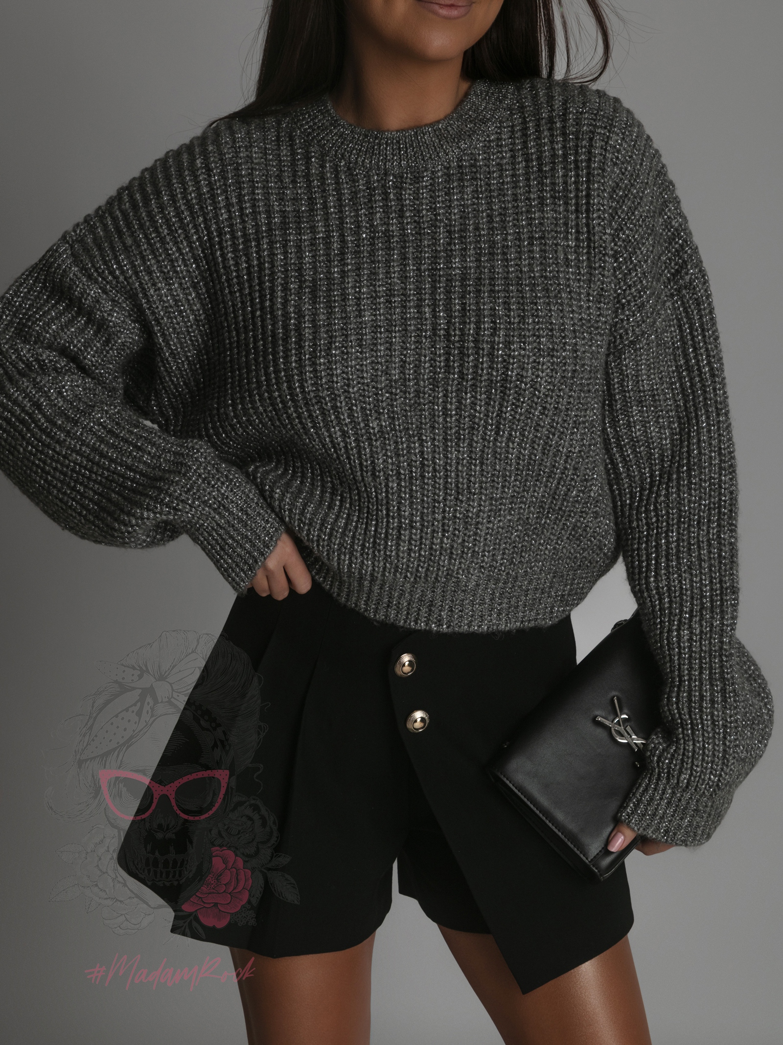 Sweter z metaliczną nitką Gork stalowy