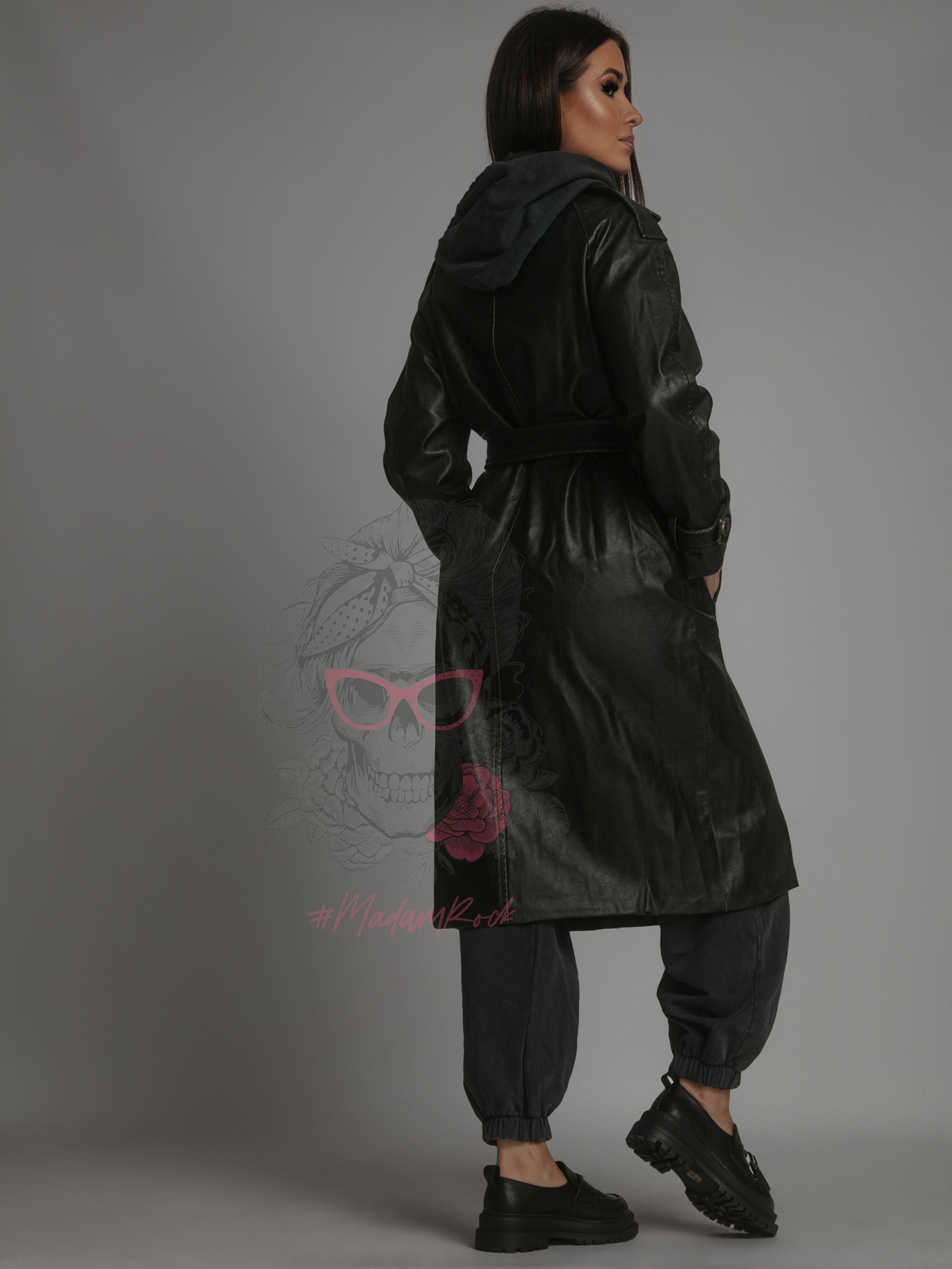 Płaszcz trencz skórzany Freedom czarny przecierany