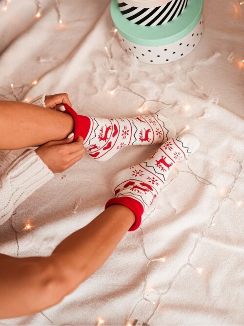 Skarpety damskie frotte XMAS ecru