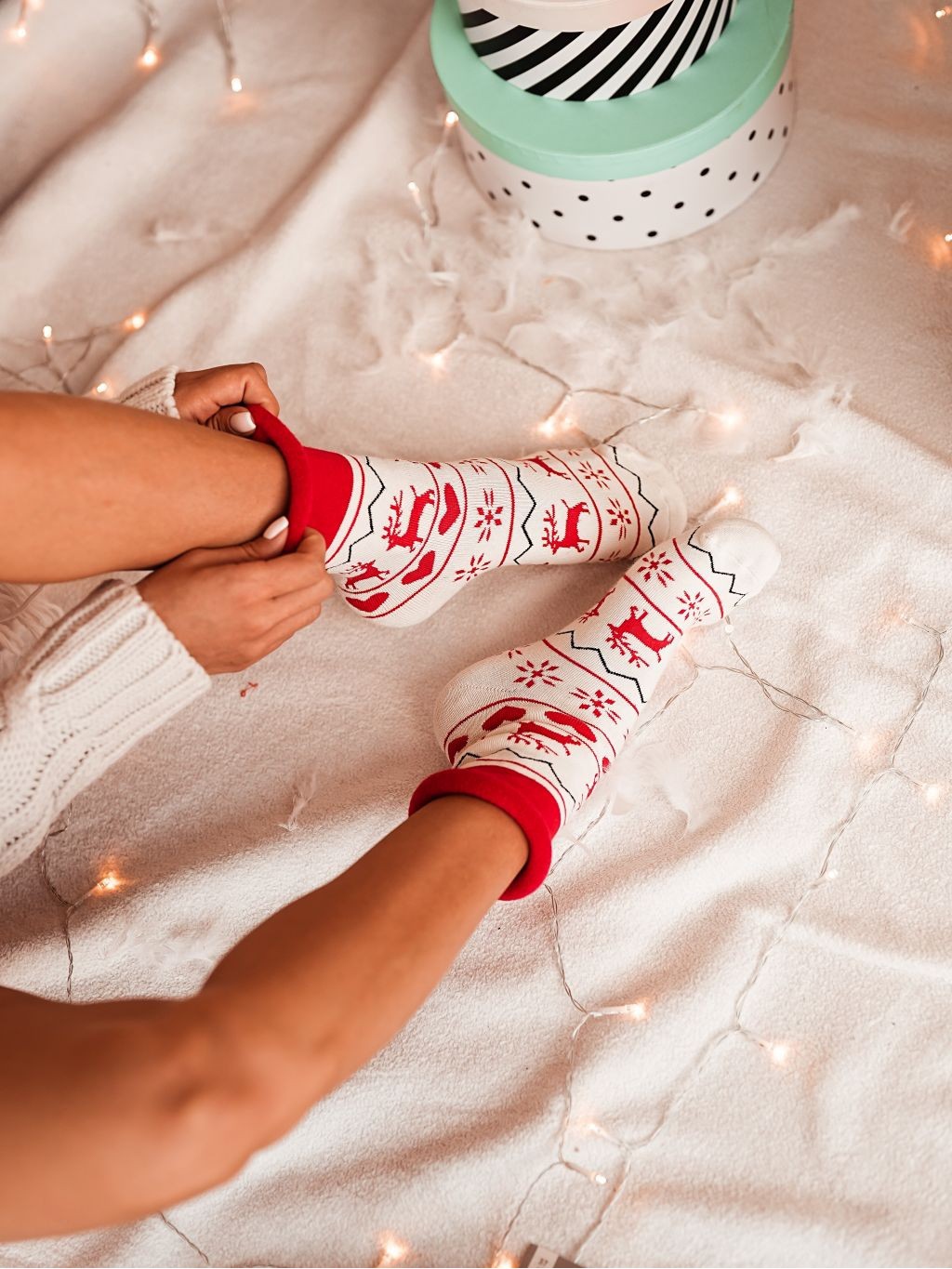 Skarpety damskie frotte XMAS ecru Skarpety damskie frotte XMAS ecru