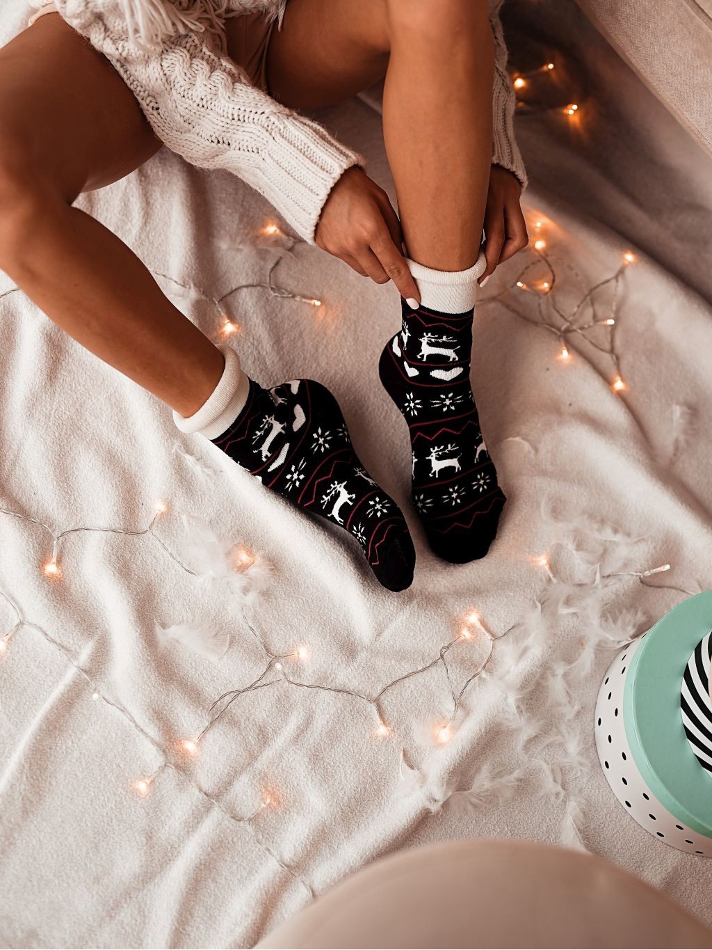 Skarpety damskie frotte XMAS czarne-ecru Skarpety damskie frotte XMAS czarne-ecru