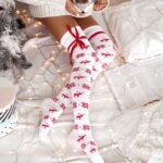 Zakolanówki świąteczne ze wstążką biało-czerwone