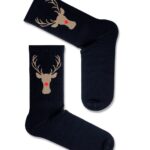 Skarpetki damskie ze ściągaczem i reniferem czarne