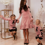 Sukienka welurowa Pink Panter pudrowa