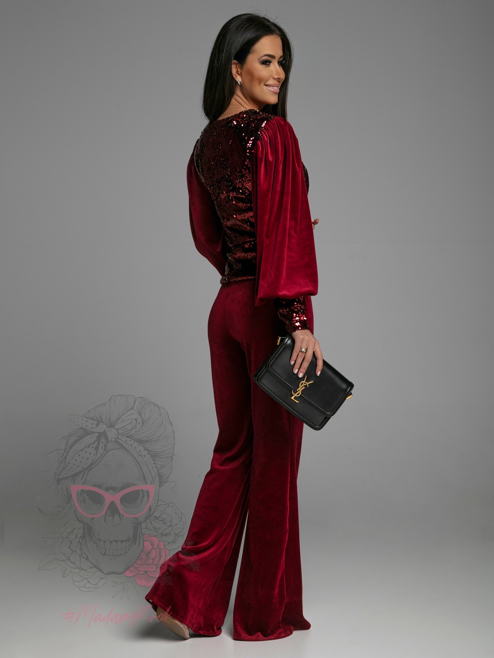 Bluzka welurowa z cekinami NB Xampany bordowa