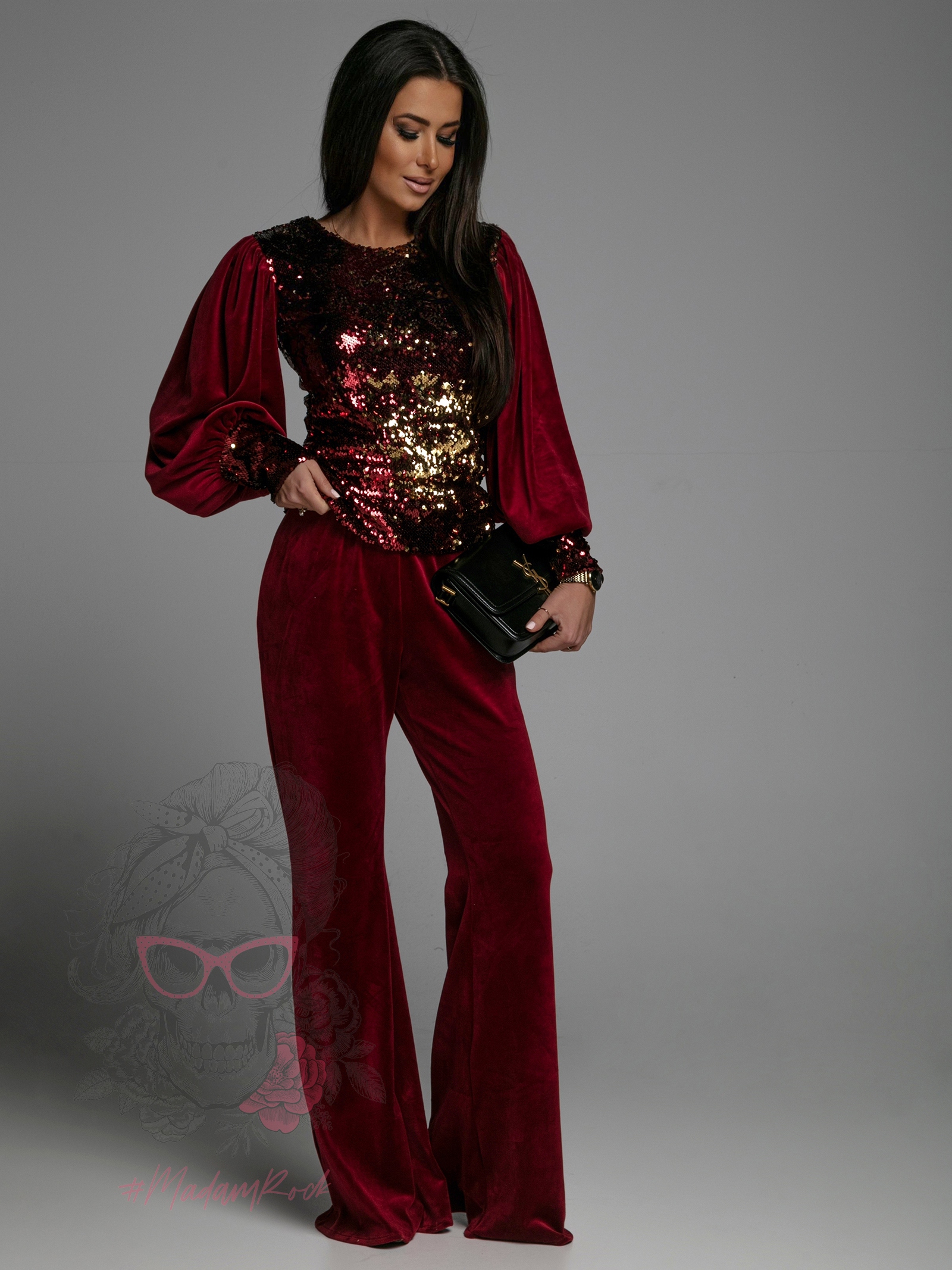 Bluzka welurowa z cekinami NB Xampany bordowa