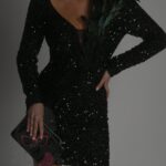 Sukienka cekinowa długi rękaw Pave czarna
