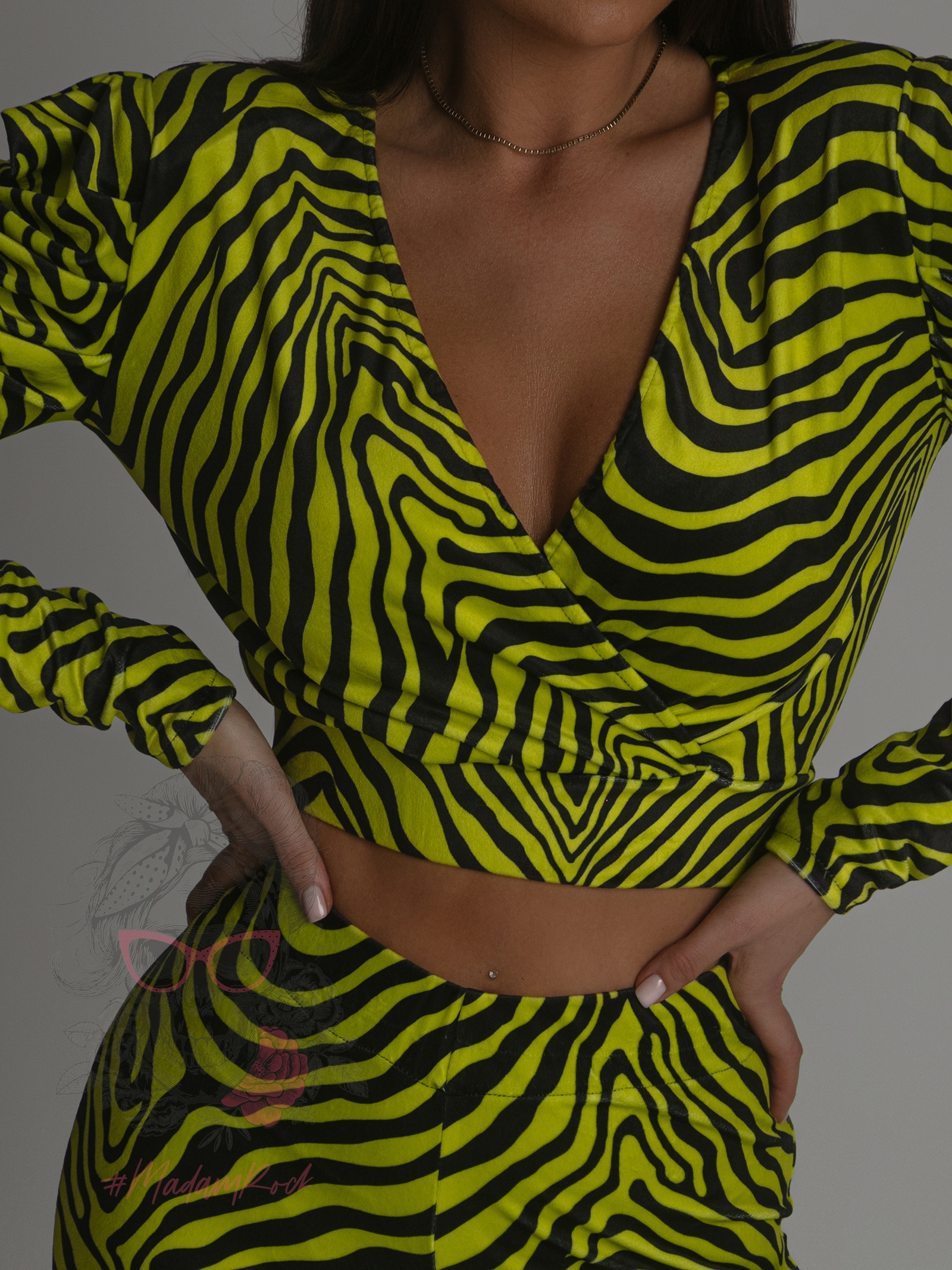 Komplet welurowy w zebrę NB Jess żółto-czarny