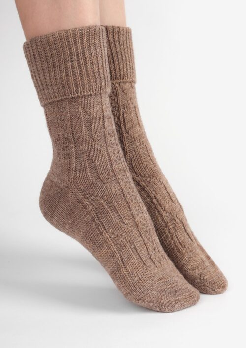 Skarpety damskie ciepłe z wełną brąz melanż