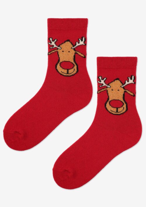 Skarpety damskie świąteczne z angorą RENIFER czerwone