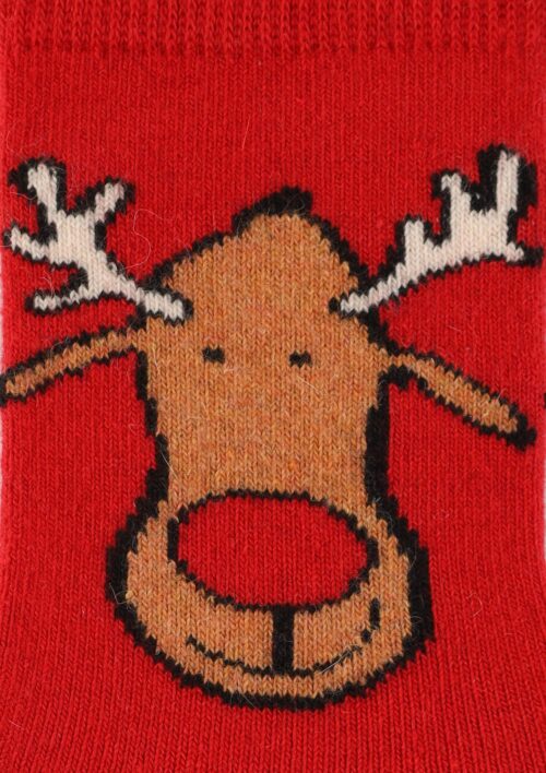 Skarpety damskie świąteczne z angorą RENIFER czerwone