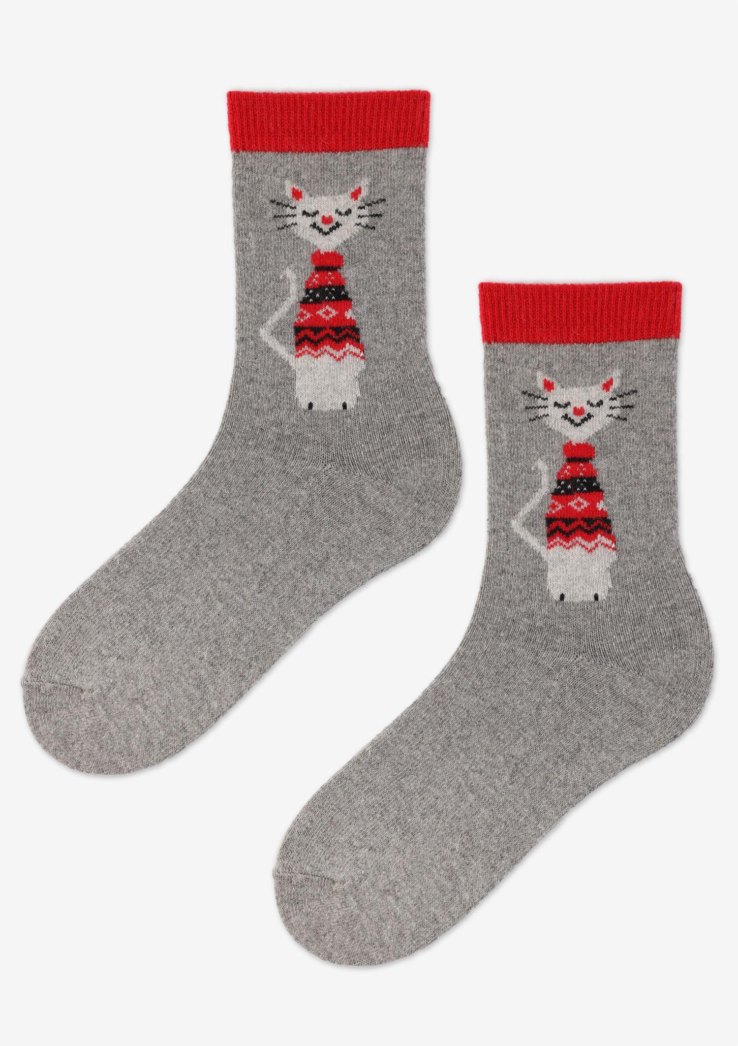 Skarpetki damskie z kotkiem c.szary