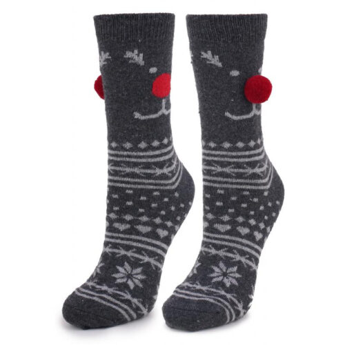 Szare świąteczne skarpetki z wełny renifer