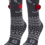 Szare świąteczne skarpetki z wełny renifer