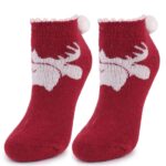 Skarpetki z pomponami bordowe