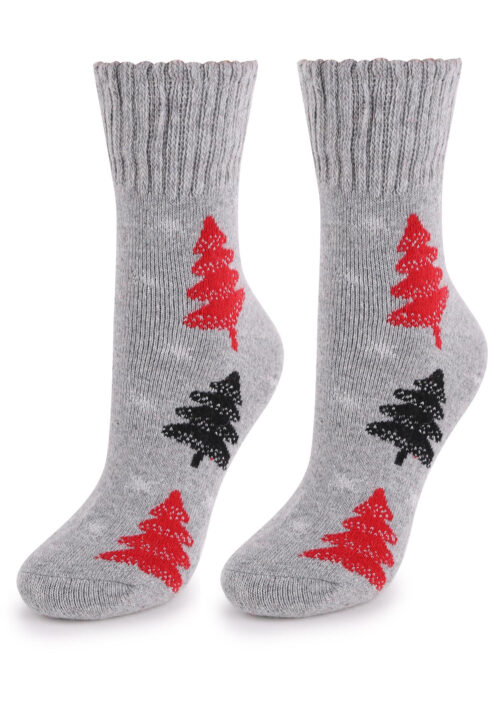 Ciepłe skarpetki w choinki szare