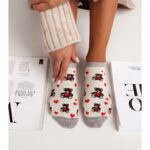 Stopki damskie Miś i serduszka ecru