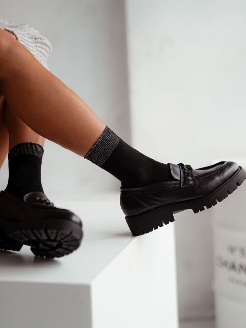 Skarpetki damskie gładkie z lureksem czarne